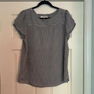 Loft Gray/White Tulip Sleeve Blouse